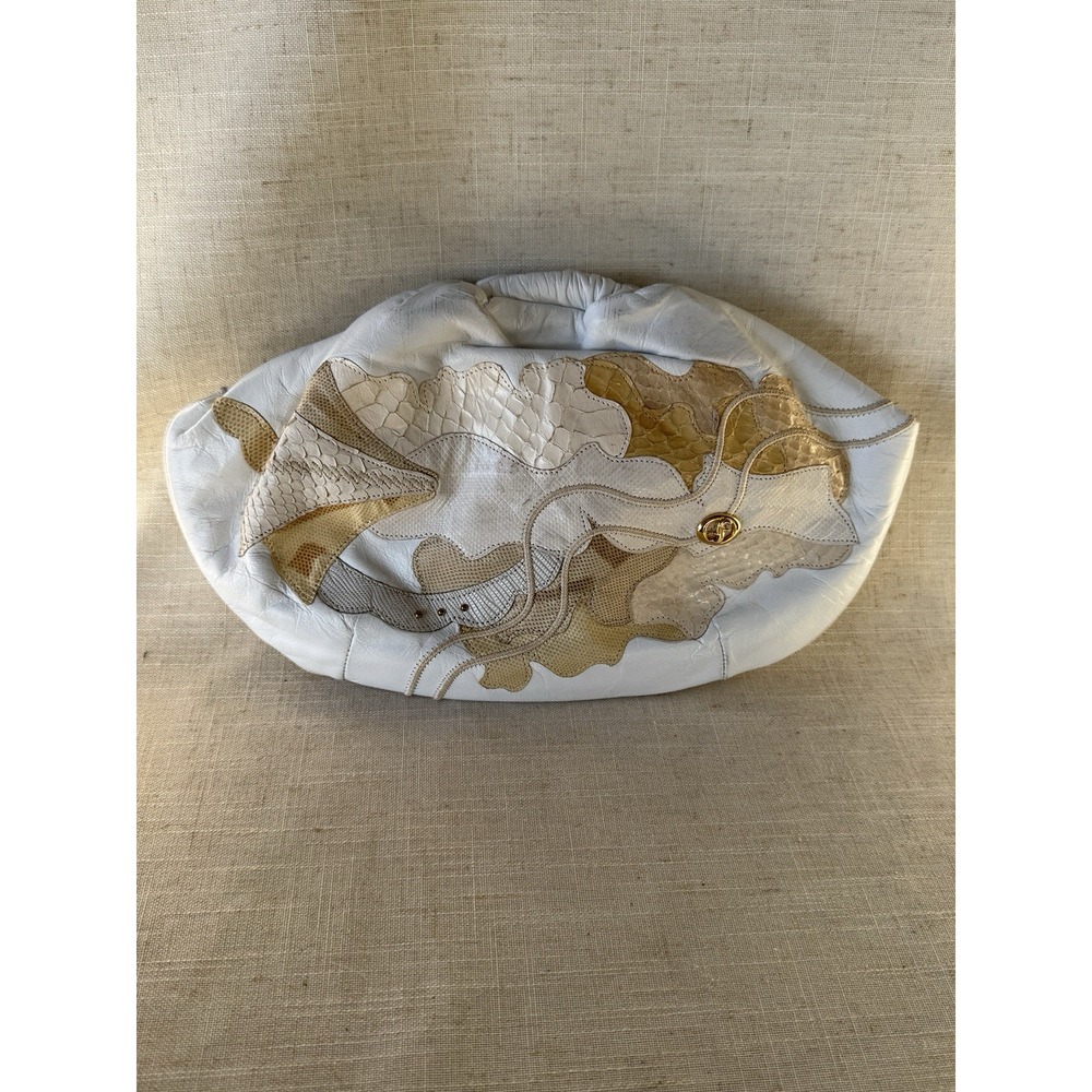 Vintage White Leather Patchwork Shoulder Bag Italy Exotic Textures Coastal Boho